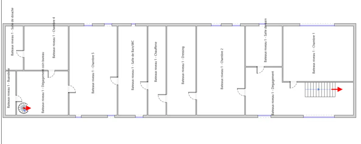 Plan architectural de la péniche, deux lofts en duplex